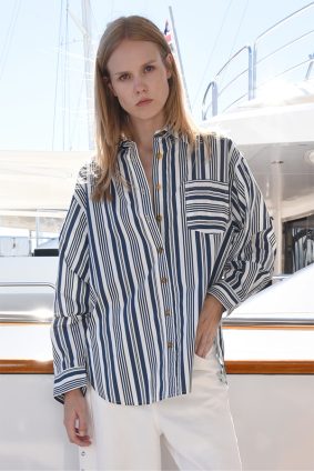 Cooper Just Casually Shirt Navy Stripe