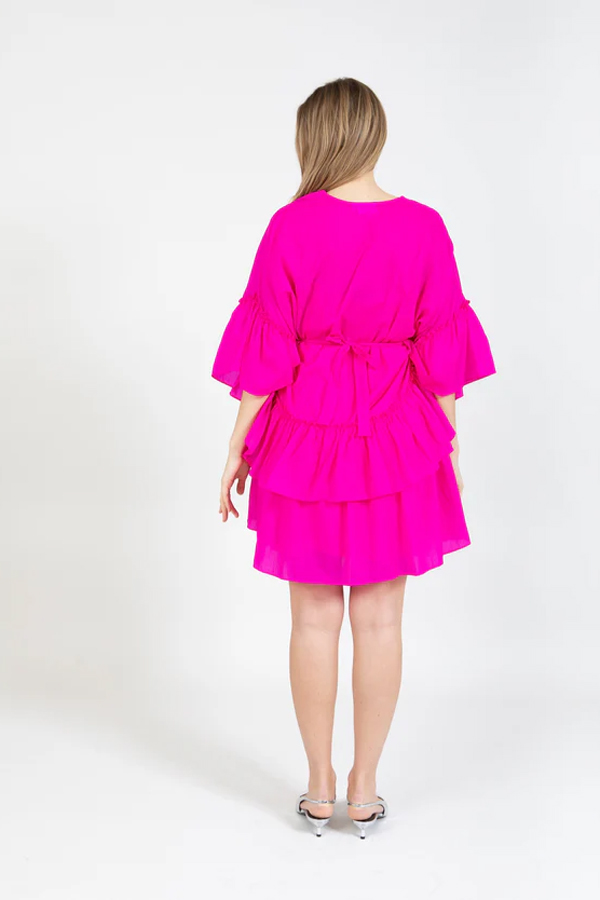 Coster Dress with Large Ruffle Bright Pink
