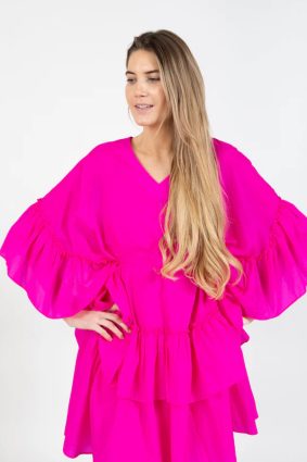 Coster Dress with Large Ruffle Bright Pink