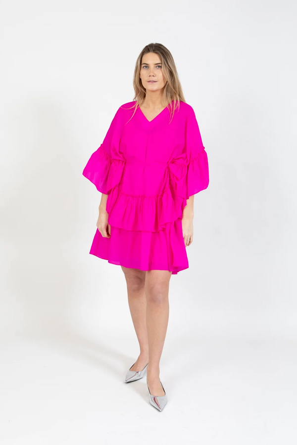 Coster Dress with Large Ruffle Bright Pink