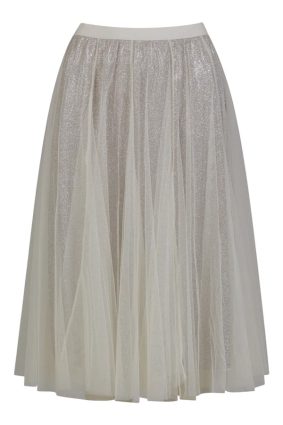 Coster Skirt with Plisse and Glitter Cream_Silver