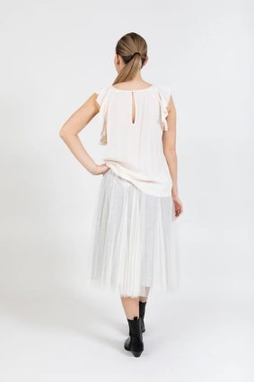 Coster Skirt with Plisse and Glitter Cream_Silver