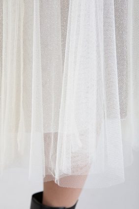 Coster Skirt with Plisse and Glitter Cream_Silver
