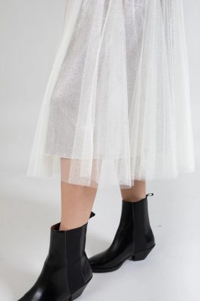 Coster Skirt with Plisse and Glitter Cream_Silver