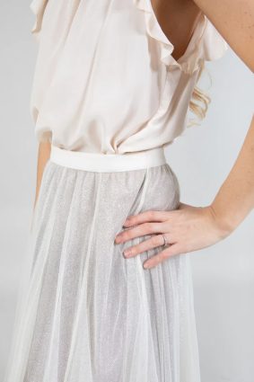 Coster Skirt with Plisse and Glitter Cream_Silver