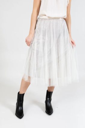 Coster Skirt with Plisse and Glitter Cream_Silver