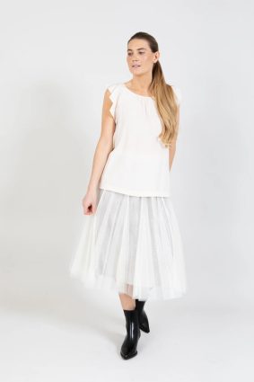 Coster Skirt with Plisse and Glitter Cream_Silver