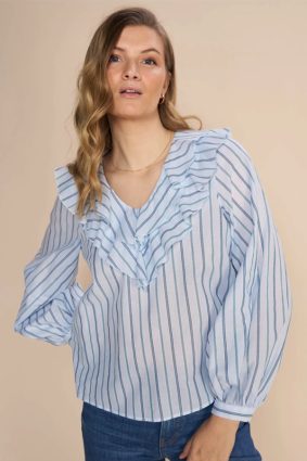 Mos Mosh Kela Stripe Blouse Cshm Blue