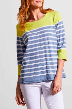 Tribal 34 Sleeve Boat Neck Top Lime