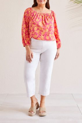 Tribal 5 Pkt Pull On Kick Flare Capri White