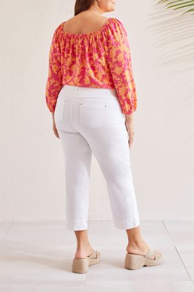 Tribal 5 Pkt Pull On Kick Flare Capri White