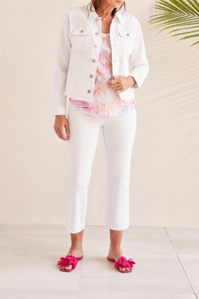 Tribal LS Btn Frt Jacket W Raw Edge Hem White