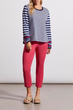 Tribal LS Crew Neck Top WCombo Jet Blue