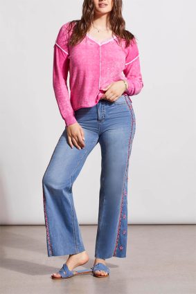 Tribal LS V-Neck Sweater WSpecial Wash Effect Hi Pink 4