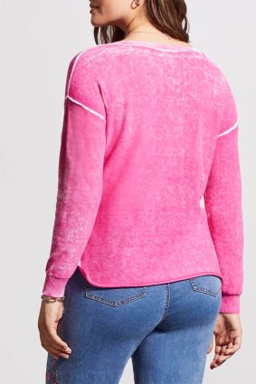 Tribal LS V-Neck Sweater WSpecial Wash Effect Hi Pink 4