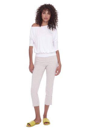 UP! 25in Techno Crop Pant Tan Gingham