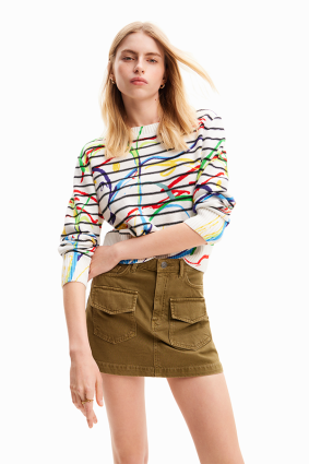 Desigual Pullover Crudo Stripe Print