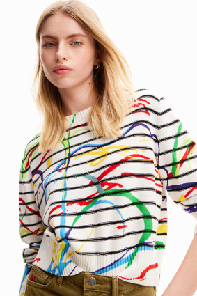 Desigual Pullover Crudo Stripe Print