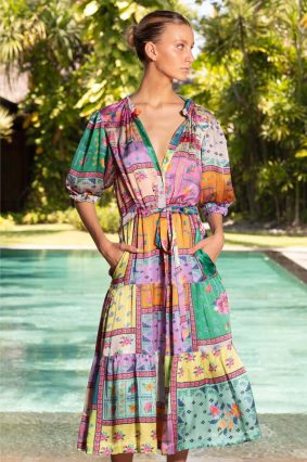 Lola Austen V Silk Midi Dress Lotus Lotus