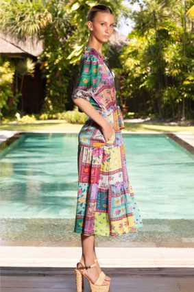 Lola Austen V Silk Midi Dress Lotus Lotus
