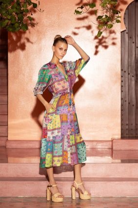 Lola Austen V Silk Midi Dress Lotus Lotus
