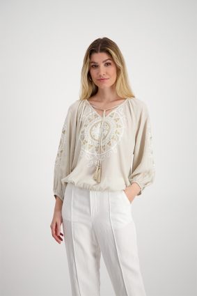 Monari Blouse Embroidery Light Sand