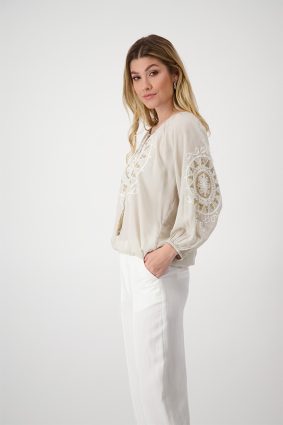 Monari Blouse Embroidery Light Sand