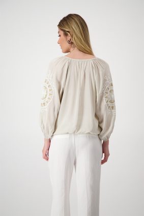 Monari Blouse Embroidery Light Sand