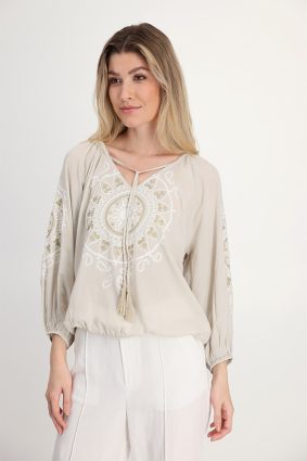 Monari Blouse Embroidery Light Sand