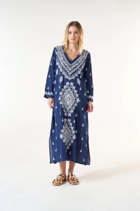 Oneseason Long Goa Embroidery Cotton Navy_White