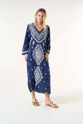 Oneseason Long Goa Embroidery Cotton Navy_White