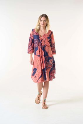 Oneseason Middy Poppy Dress Portofino Cotton Coral