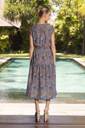 Lola Daisy Boo Midi Dress Malta Blue Gold