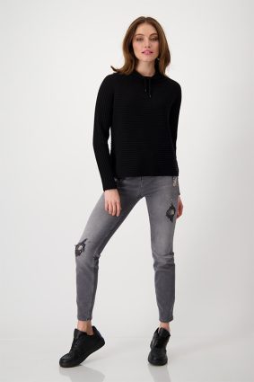 Monari Stand-Up Collar Pullover Schwarz