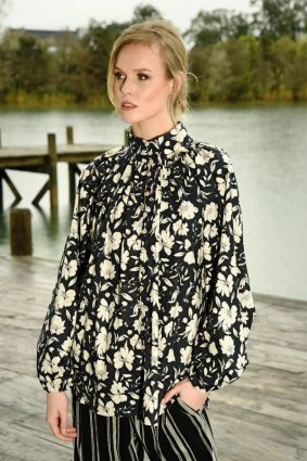 Curate Button Of The Joke Top Black Floral
