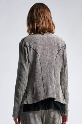 High Respect Stand Collar Jacket Grey Herringbone