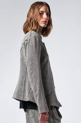 High Respect Stand Collar Jacket Grey Herringbone