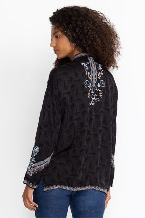 Johnny Was The Audrey Oversized Embroidered Blouse Sanded Black