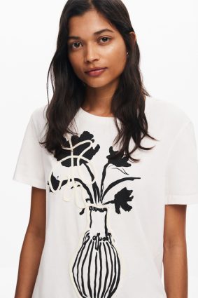 Desigual T-Shirt Blanco Flower Print