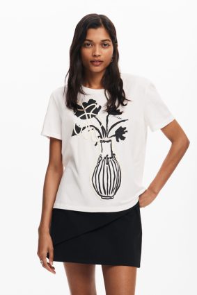 Desigual T-Shirt Blanco Flower Print