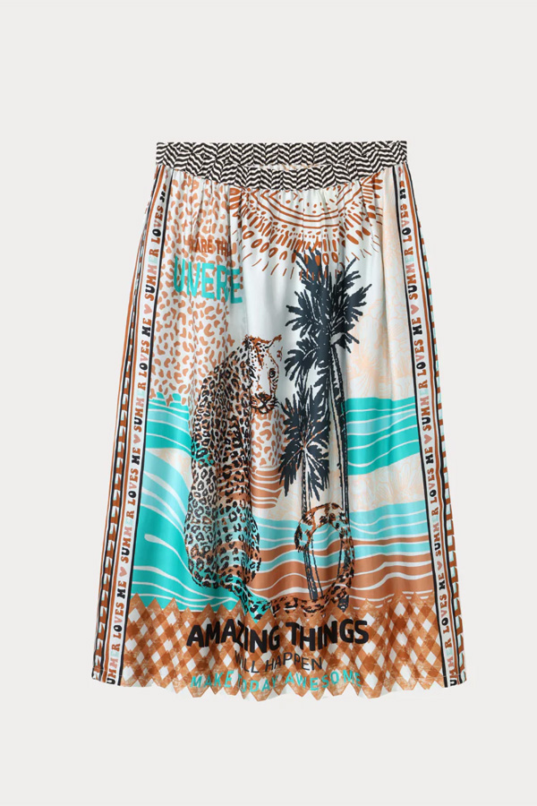 Me369 Vanessa Printed Midi Skirt Safari