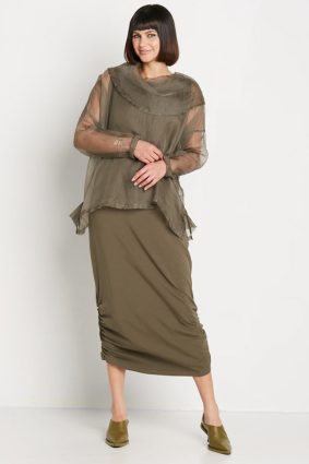 Planet Organza Cowl Neck Top Loden