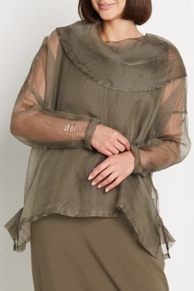 Planet Organza Cowl Neck Top Loden