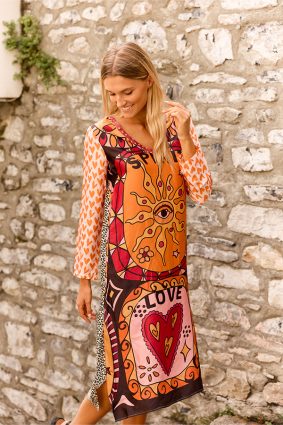 Me369 Violet V-Neck T-Dress Sunset