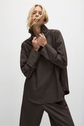 Mela Purdie Half Zip Blouse Leather Twill
