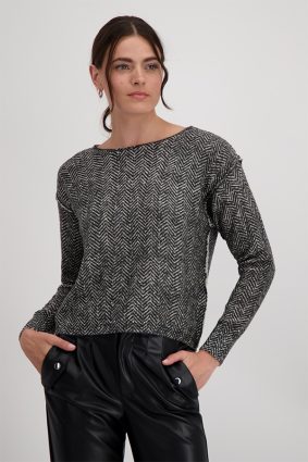 Monari Boat Neck Pullover Schwarz Ptn