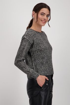 Monari Boat Neck Pullover Schwarz Ptn