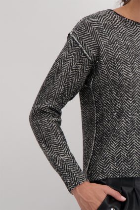 Monari Boat Neck Pullover Schwarz Ptn