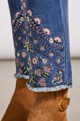 Tribal Audrey Pull On Slim Ankle W Fancy Emb Blue Quartz