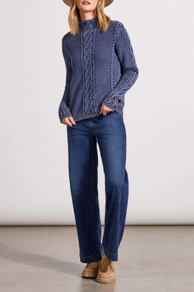 Tribal Funnel Neck Sweater WSpecial Wash Dk Blue Jay